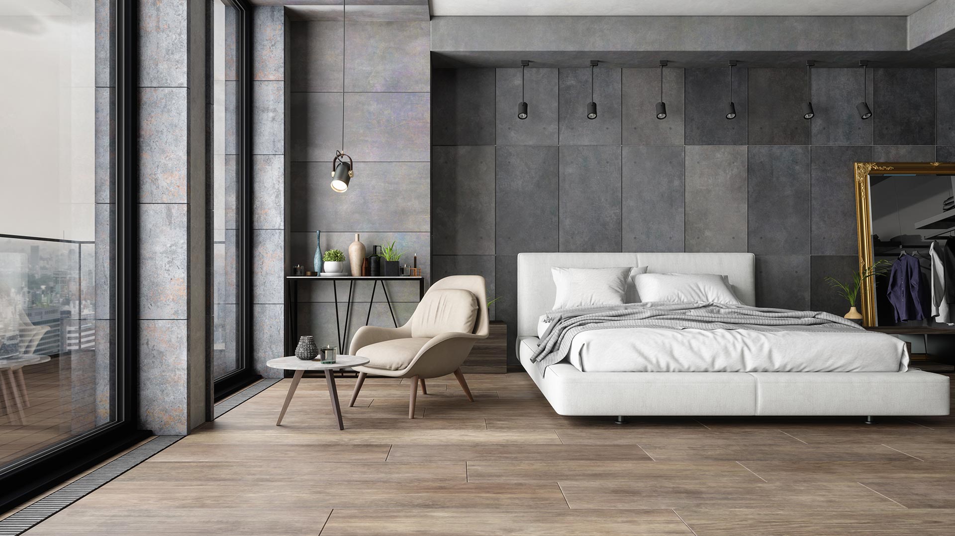 Designboden - der moderne Bodenbelag fürs Schlafzimmer modernes Schlafzimmer mit Designboden bzw. Steinboden